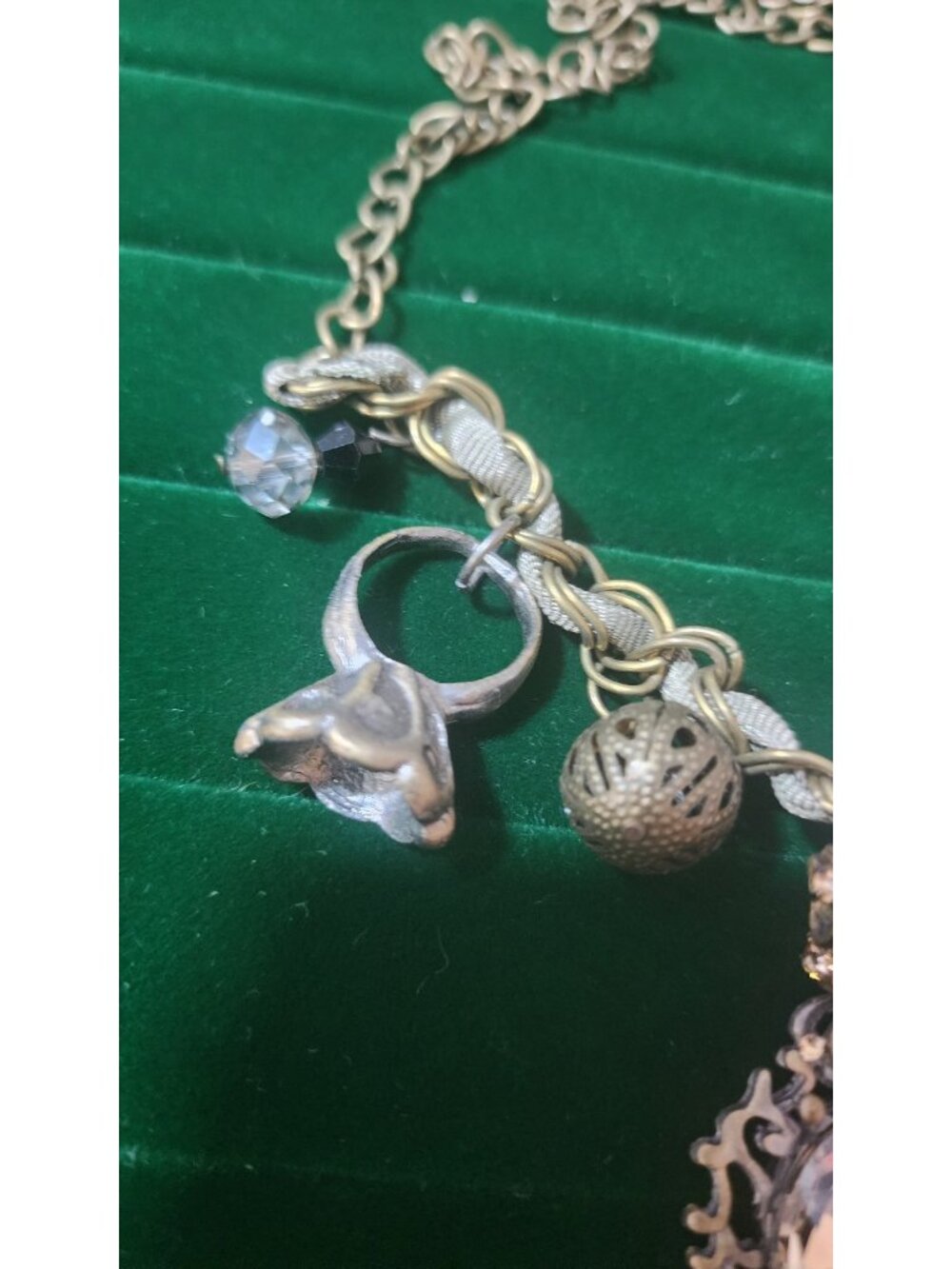 Vintage 80s Charm Necklace Key Heart Star Mixed Metal Ribbon Chain Statement - Picture 7 of 10